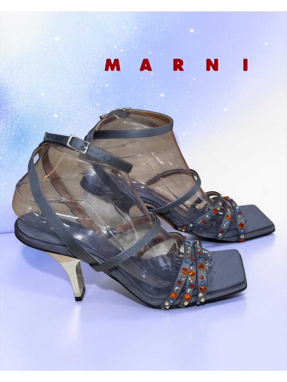 RARE DESIGNER LUXURY! Authentic Marni Periwinkle Blue Bejeweled Sandals